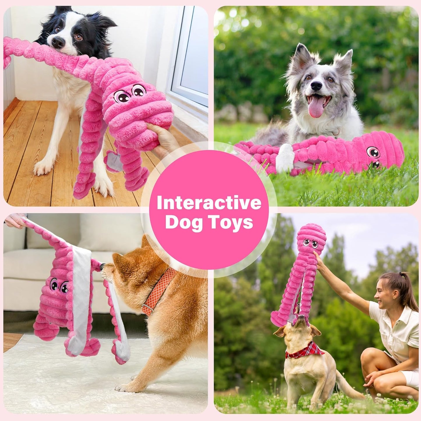 Prime Pets Dog Toys for Large Dogs, 27” Extra Large Plush Octopus Dog Toy, Squeaky Dog Toys, Tug of War Pet Toy for Small Medium Large Dogs, Rose Red