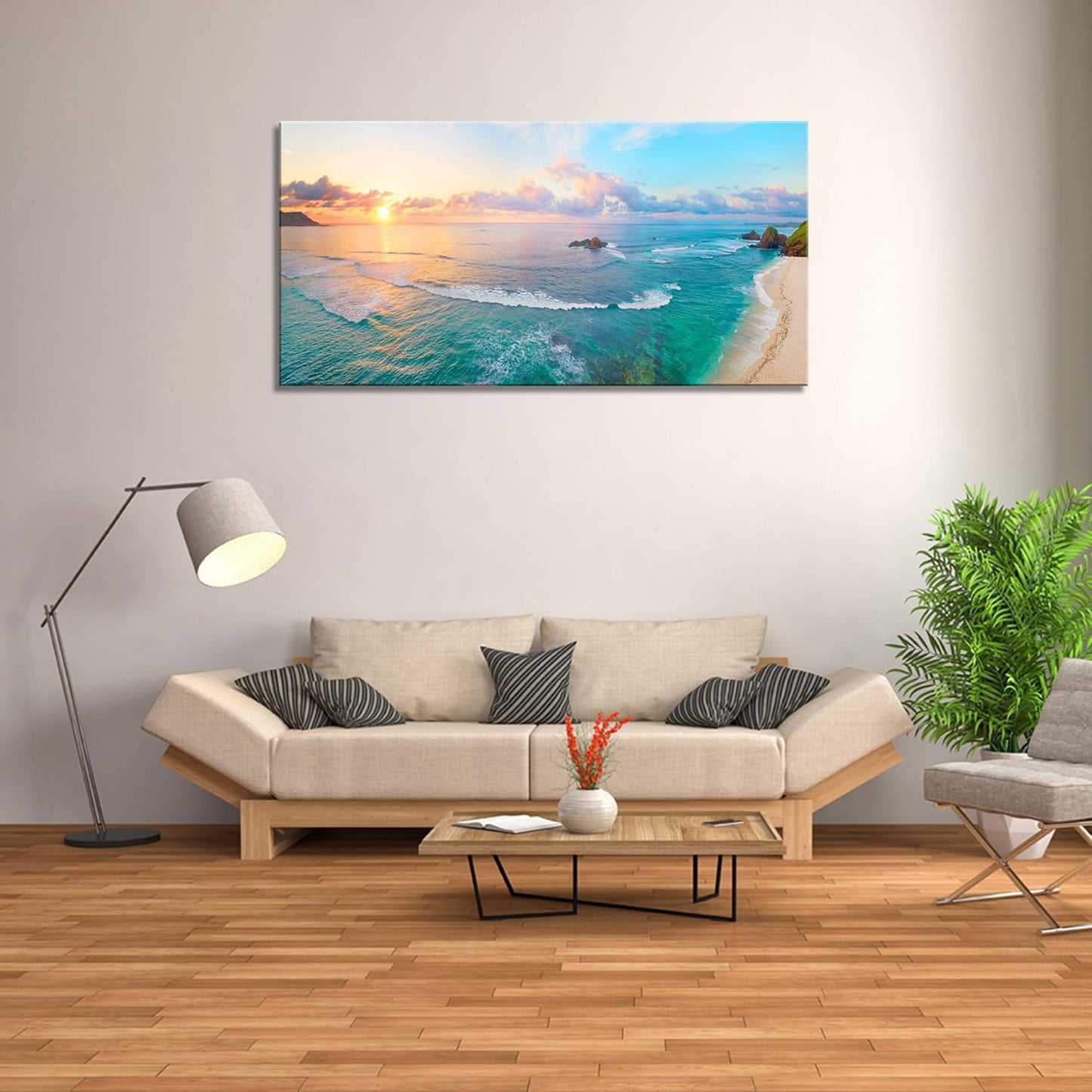 XXMWallArt FC3950 Tropical Beach Wall Art Blue Sea Sunset Natural Scenery Picture Print On Canvas Seascape Canvas Print Artwork for Living Room Bedroom Kitchen Home and Office Wall Decor