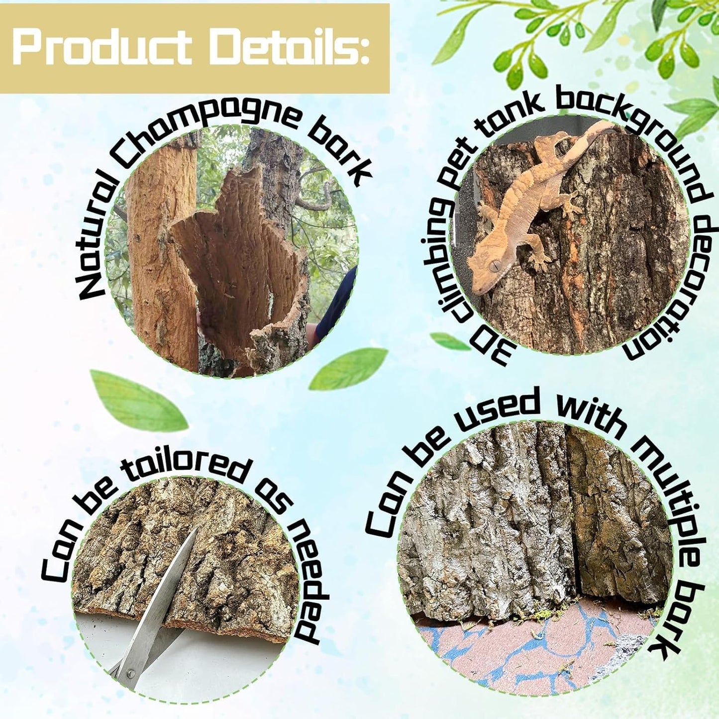 4PCS Cork Terrarium Background 15.7x11.8in Natural Cork Large Bark Climbing Mat Habitat Decoration Chameleons, Lizards, Turtles Glass Jar Decoration