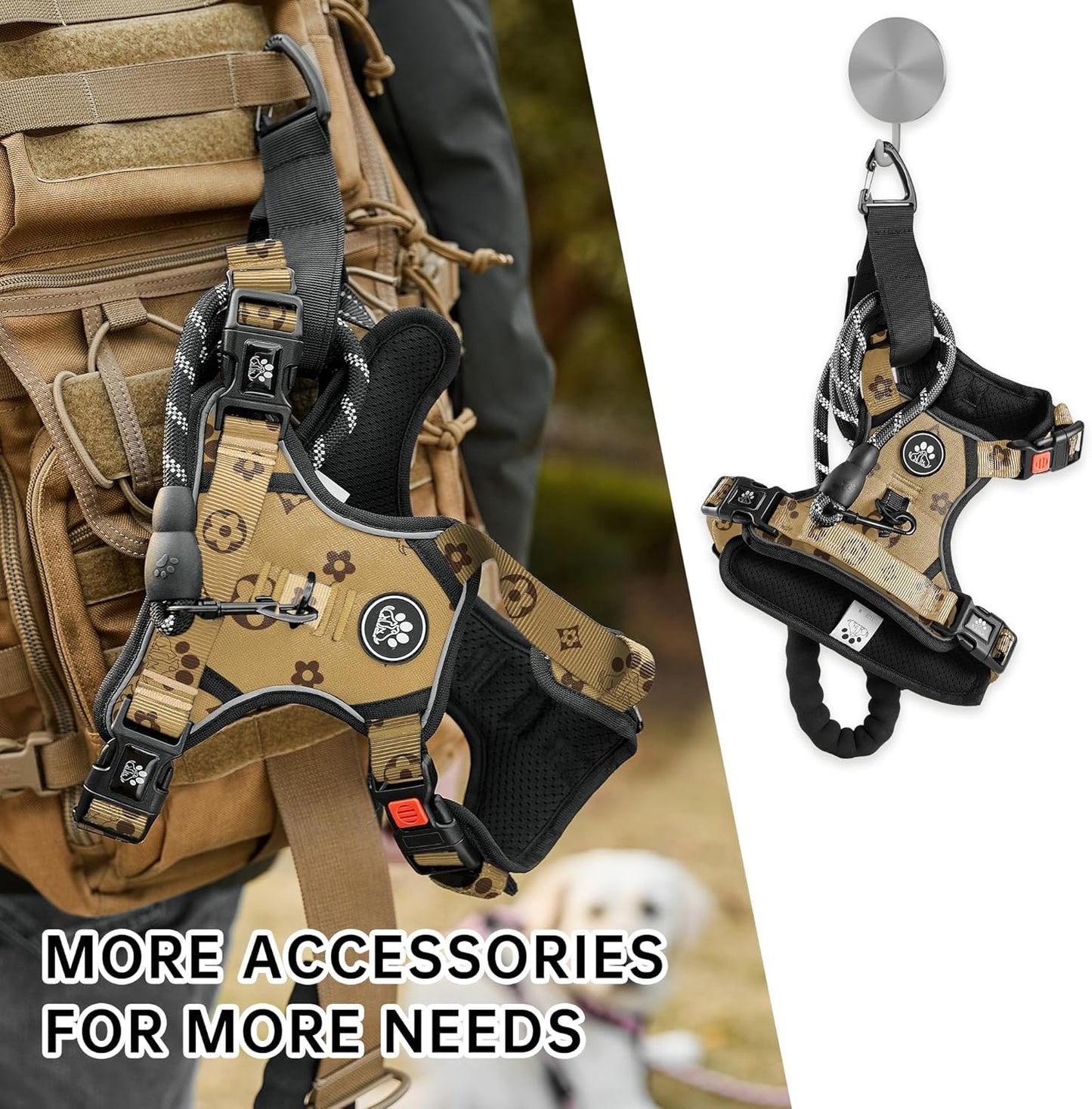 NESTROAD No Pull Dog Harness,Adjustable Oxford Dog Vest Harness with Leash,Reflective No-Choke Pet Harness with Easy Control Soft Handle for Small Dogs(Small,Light Brown)