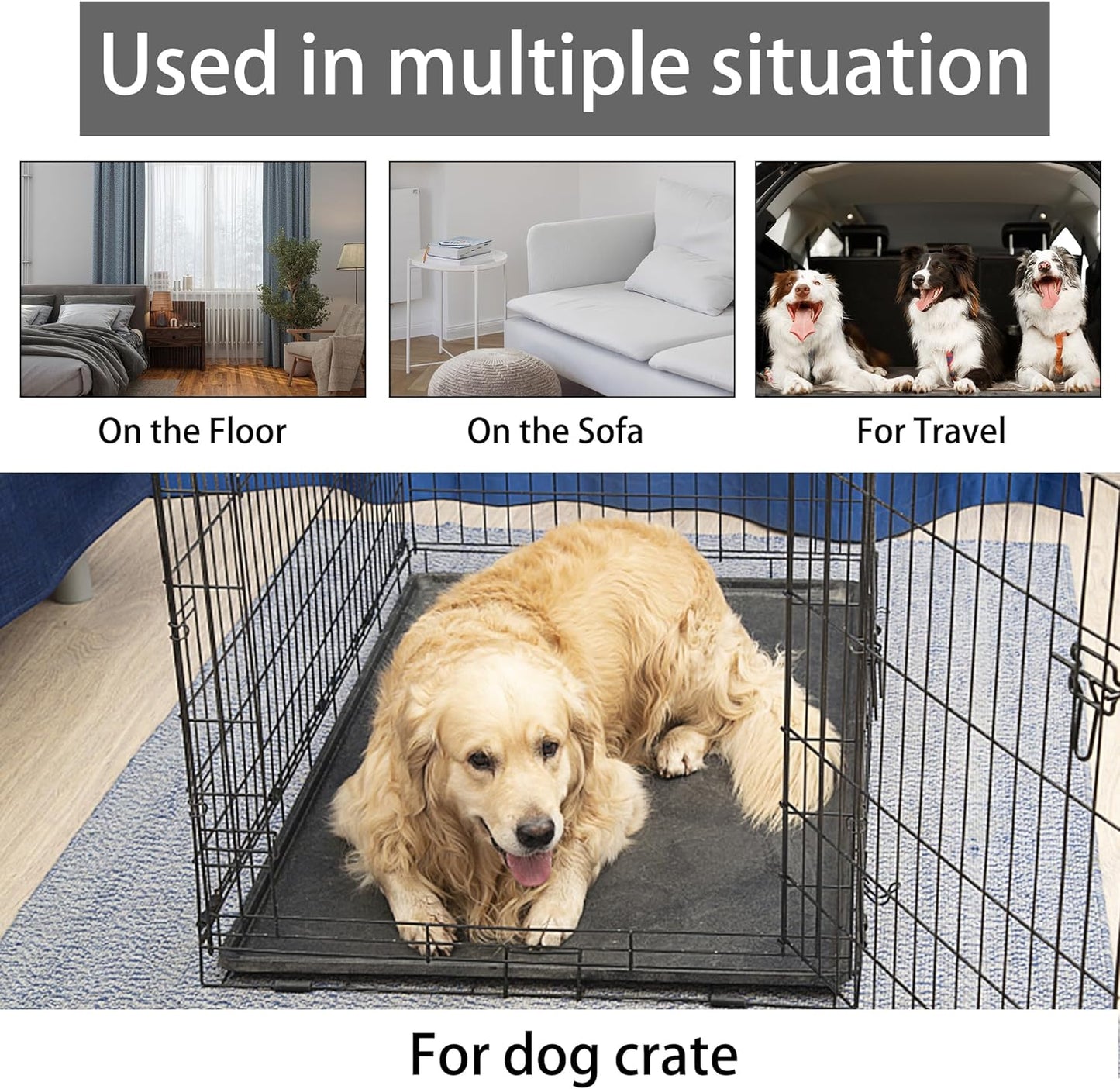 KHONSU PET Dog Bed Mat for Crate 1.1in Slim Cooling Pad Reversible Flannel & Waterproof Canva for Dogs up to 130 lbs