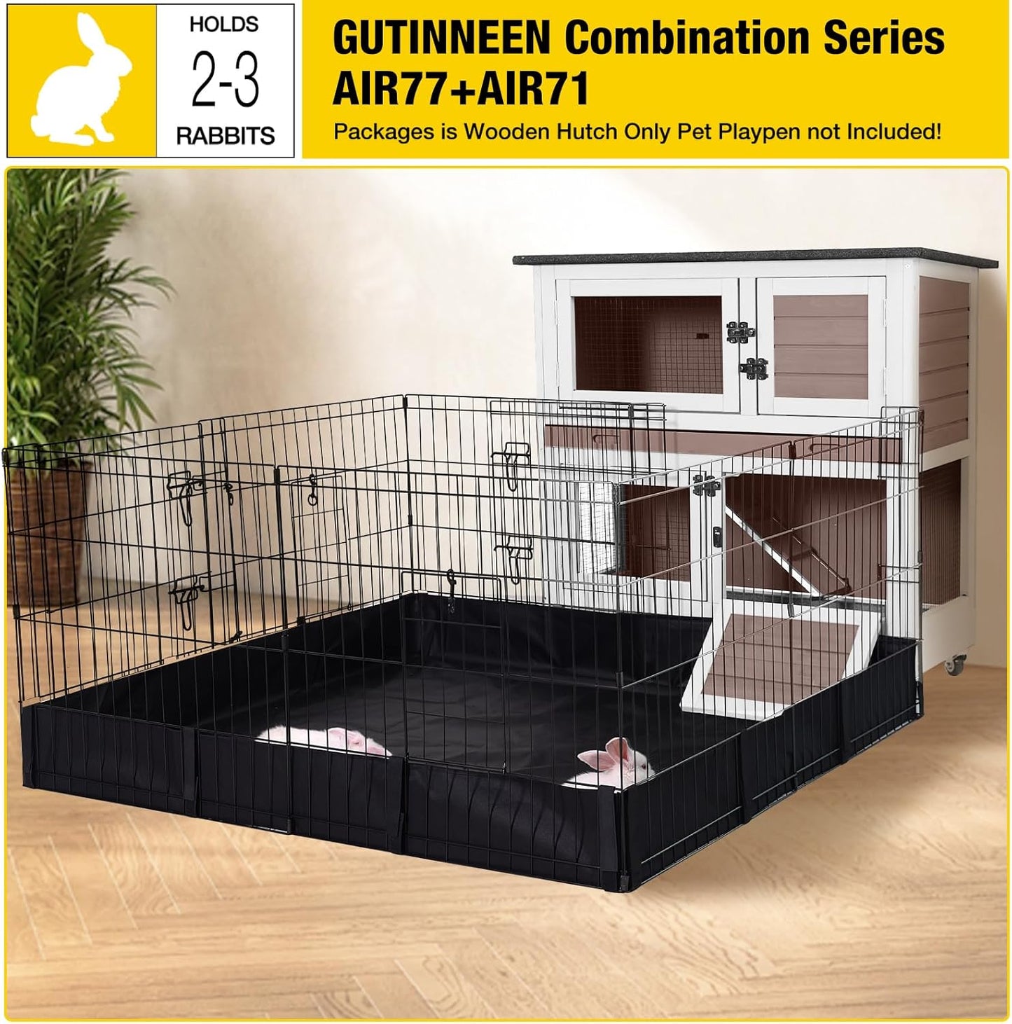 Aivituvin 2-Tier Rabbit Hutch with Tarp Door and Wheels Bunny Cage Indoor Outdoor Guinea Pig Cage Expandable with Pet Playpen 36" L, Brown