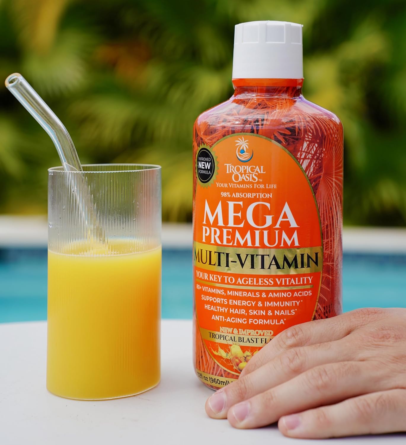 Mega Premium Liquid Multivitamin | Natural Immune Support Vitamin w/ 1333% Vitamin C, 200% D3, Zinc + 20 Vitamins, 70 Minerals, & 21 Amino Acids | Sugar Free | Orange Flavor | 98% Absorption | 32 Serv