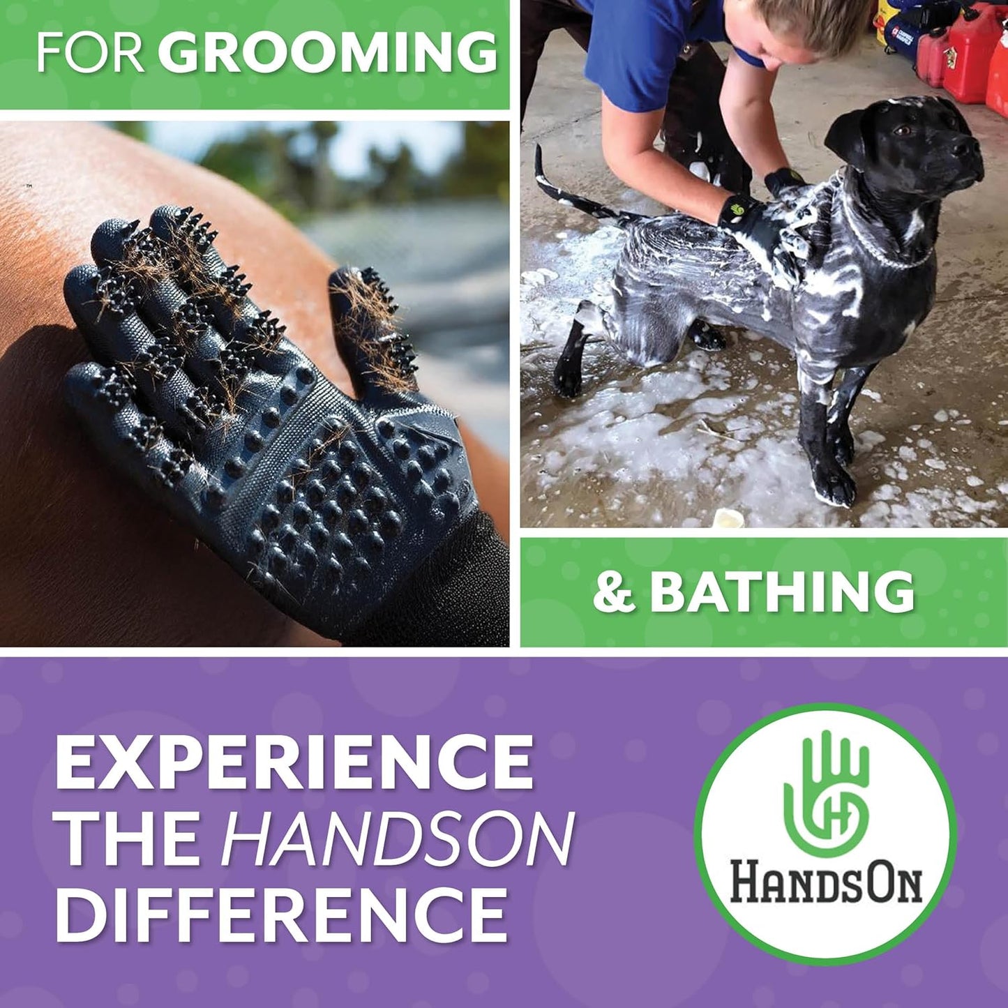 H HANDSON Pet Grooming Gloves - Patented #1 Ranked, Award Winning Shedding, Bathing, & Hair Remover Gloves - Gentle Brush for Cats, Dogs, and Horses (Grey, Medium)