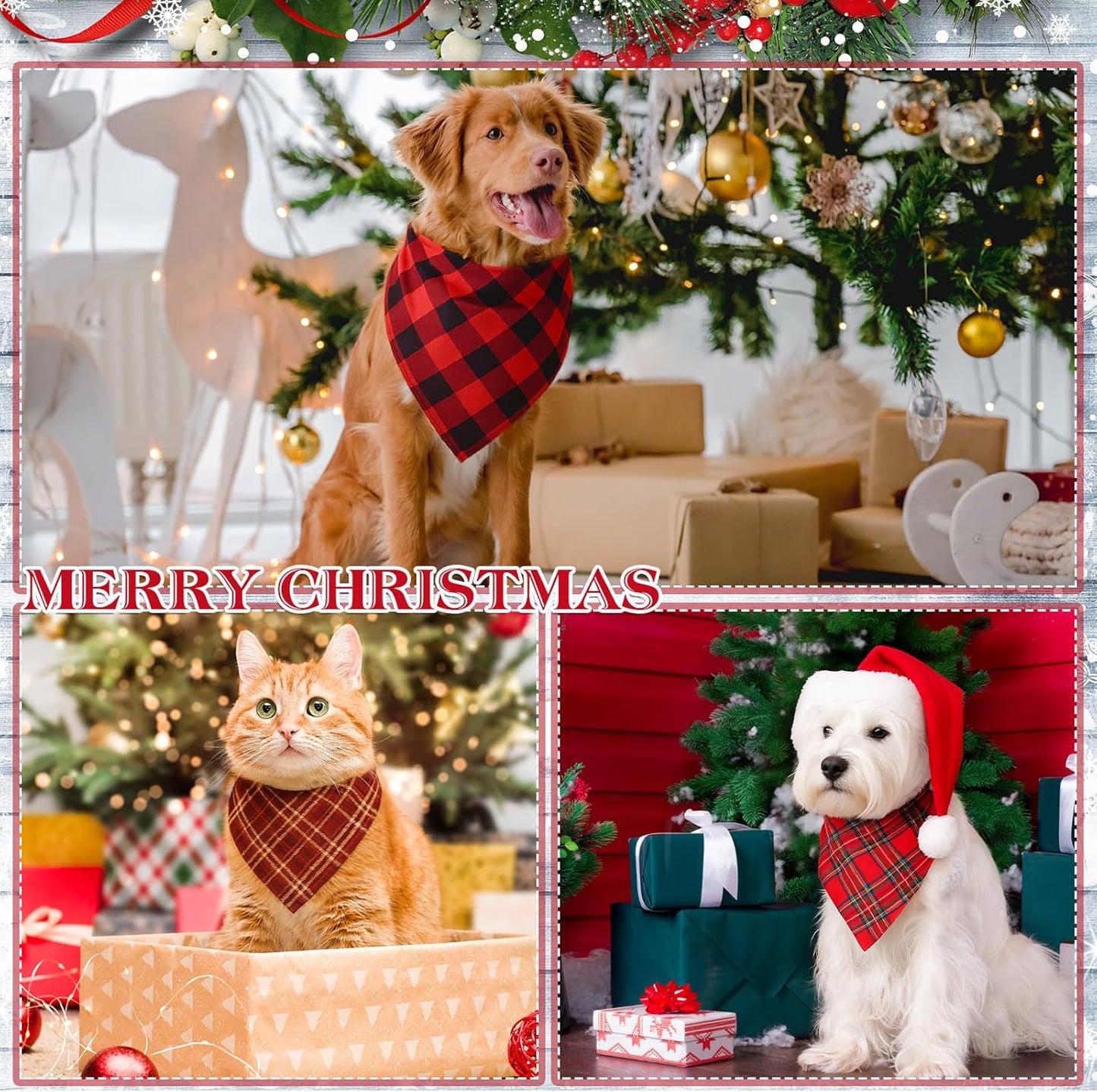 100 Pcs Christmas Dog Bandanas Bulk Xmas Red Plaid Bandanas Soft Triangle Bibs Adjustable Scarf for Small Medium Large Pets