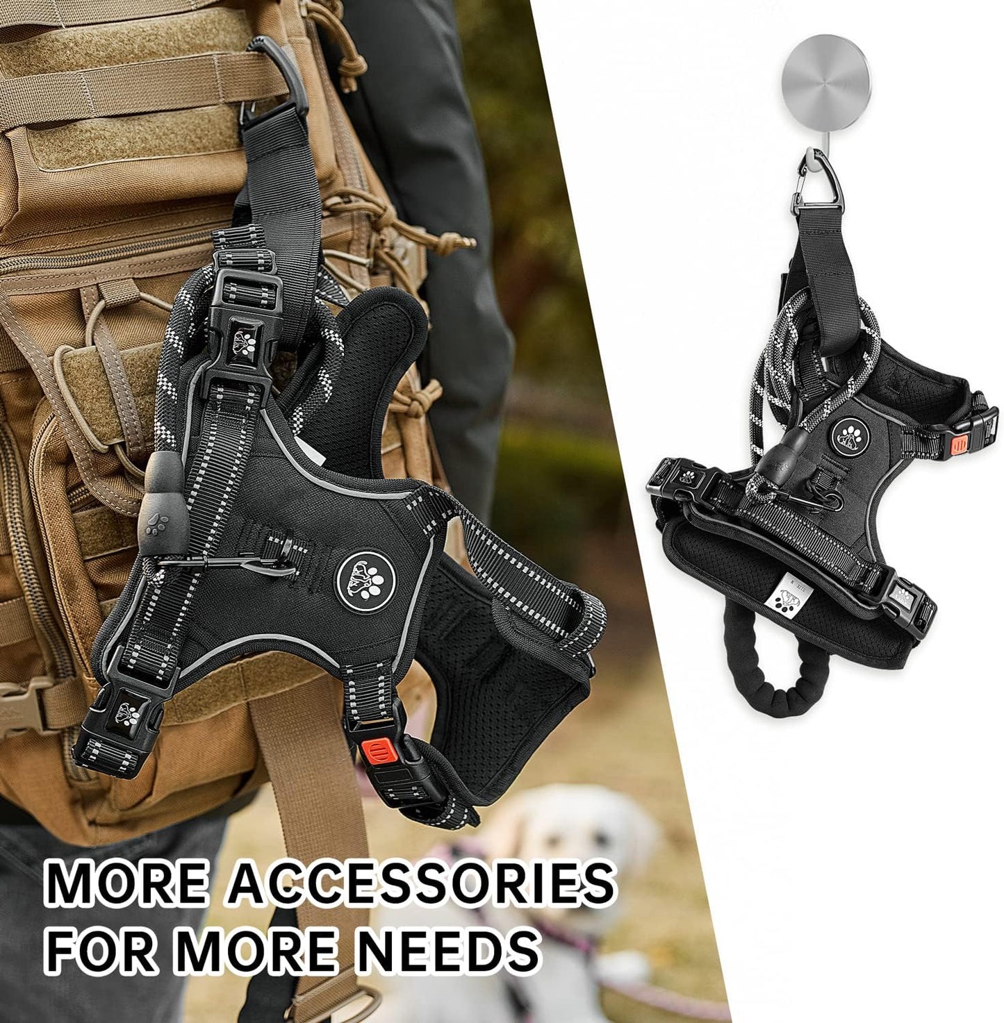 NESTROAD No Pull Dog Harness,Adjustable Oxford Dog Vest Harness with Leash,Reflective No-Choke Pet Harness with Easy Control Soft Handle for Large Dogs(Large,Black)