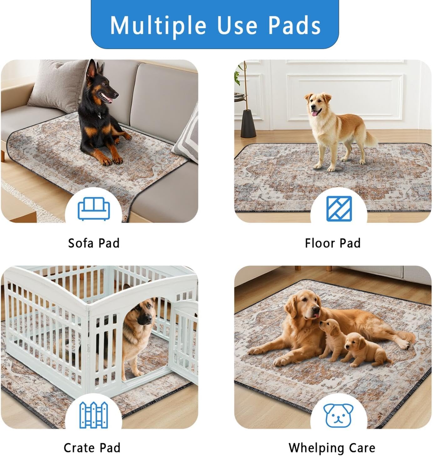 Washable Pee Pads for Dogs 2 Pack, Absorbent Reusable Puppy Pads Waterproof, Leakproof & Non-Slip Whelping Pad, Potty Training Pads for Dogs Playpen Mat 48x48