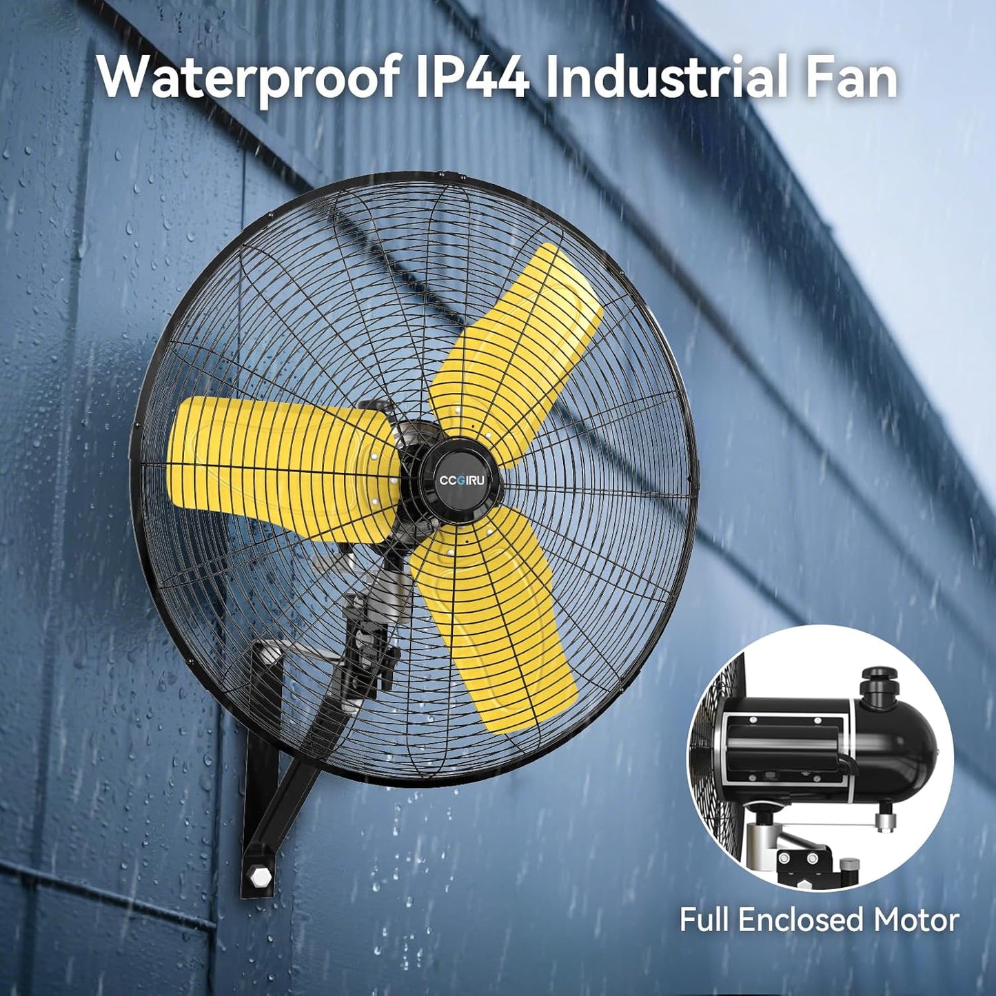 8800 CFM 24" Outdoor Commercial Wall Fan Oscillating, IP44 Waterproof Wall Mount Fan, Heavy Duty, 3 Speed, Adjustable Tilt for Factory, Warehouse, Garage, ETL Listed