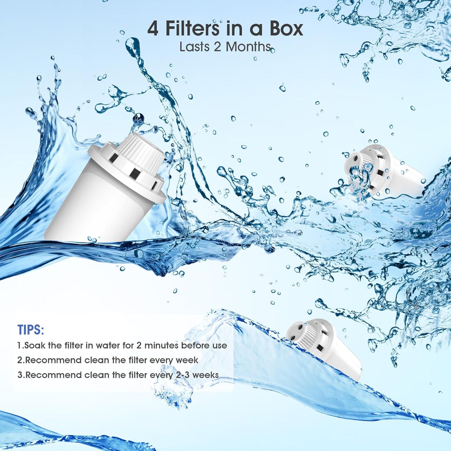 Dog Water Fountain Filters Replacement 4 Packs, 2 Months Set of Replacement Filter with 2 Sponges for PETNF Large Pet Dog Water Fountain Bowl Dispenser, Compatible with D2341/D2223/D2322/D2419 Models