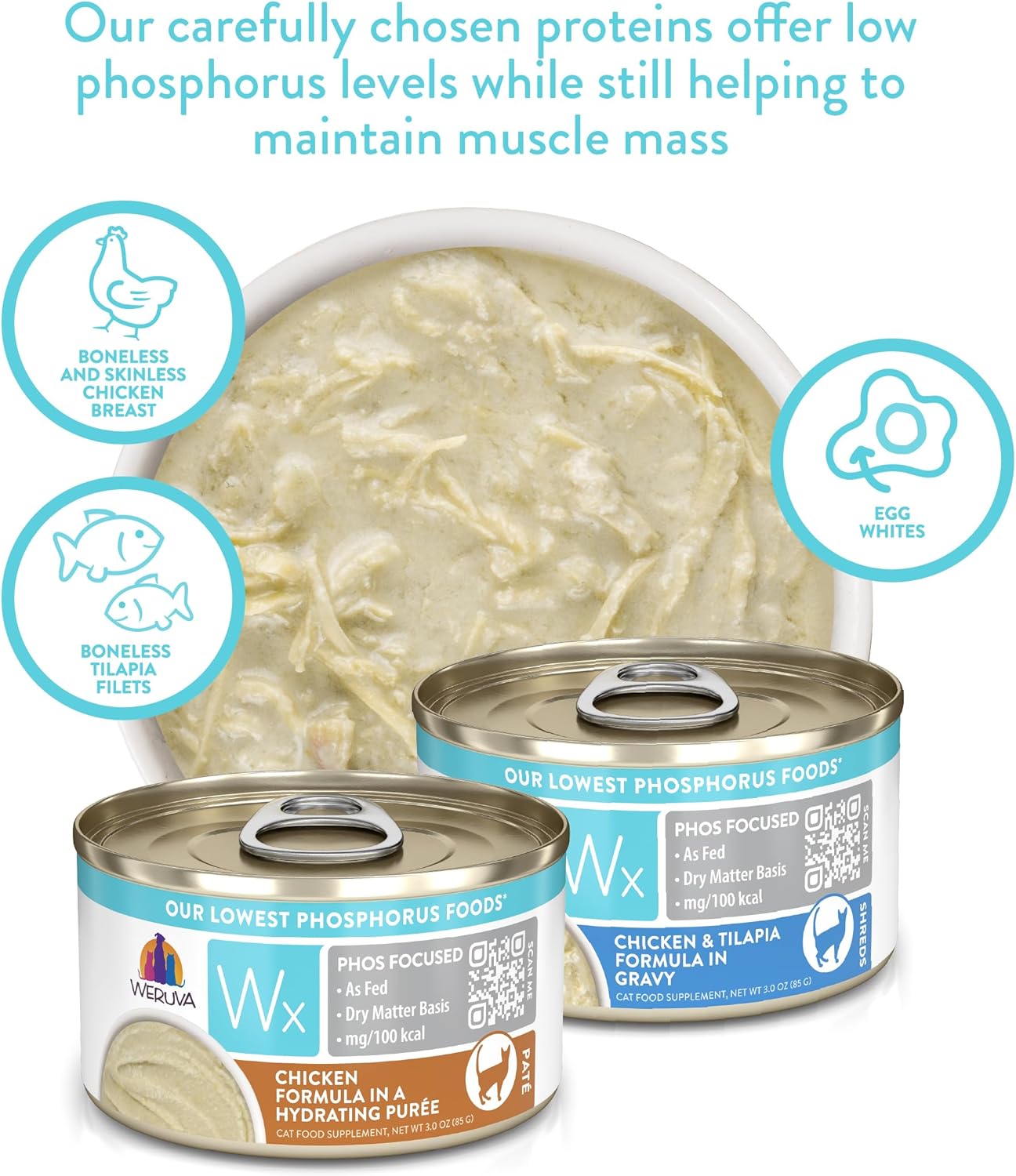 Weruva Wx Phos Focused, Tilapia & Tuna Formula in a Hydrating purée, 3oz Can (Pack of 12)