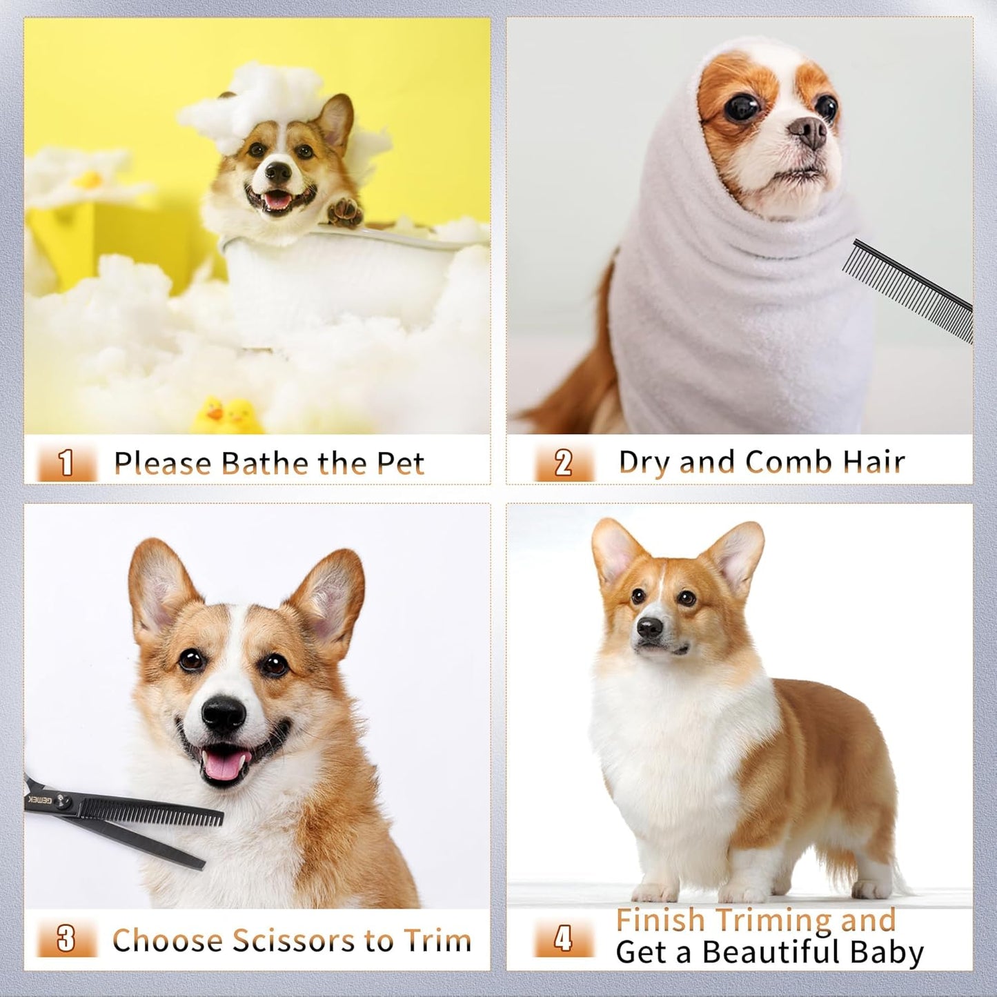 Dog Grooming Scissors Kit with Safety Round Tips, GEMEK Professional 5 in 1 Grooming Scissors for Dogs (Black 5 in 1)