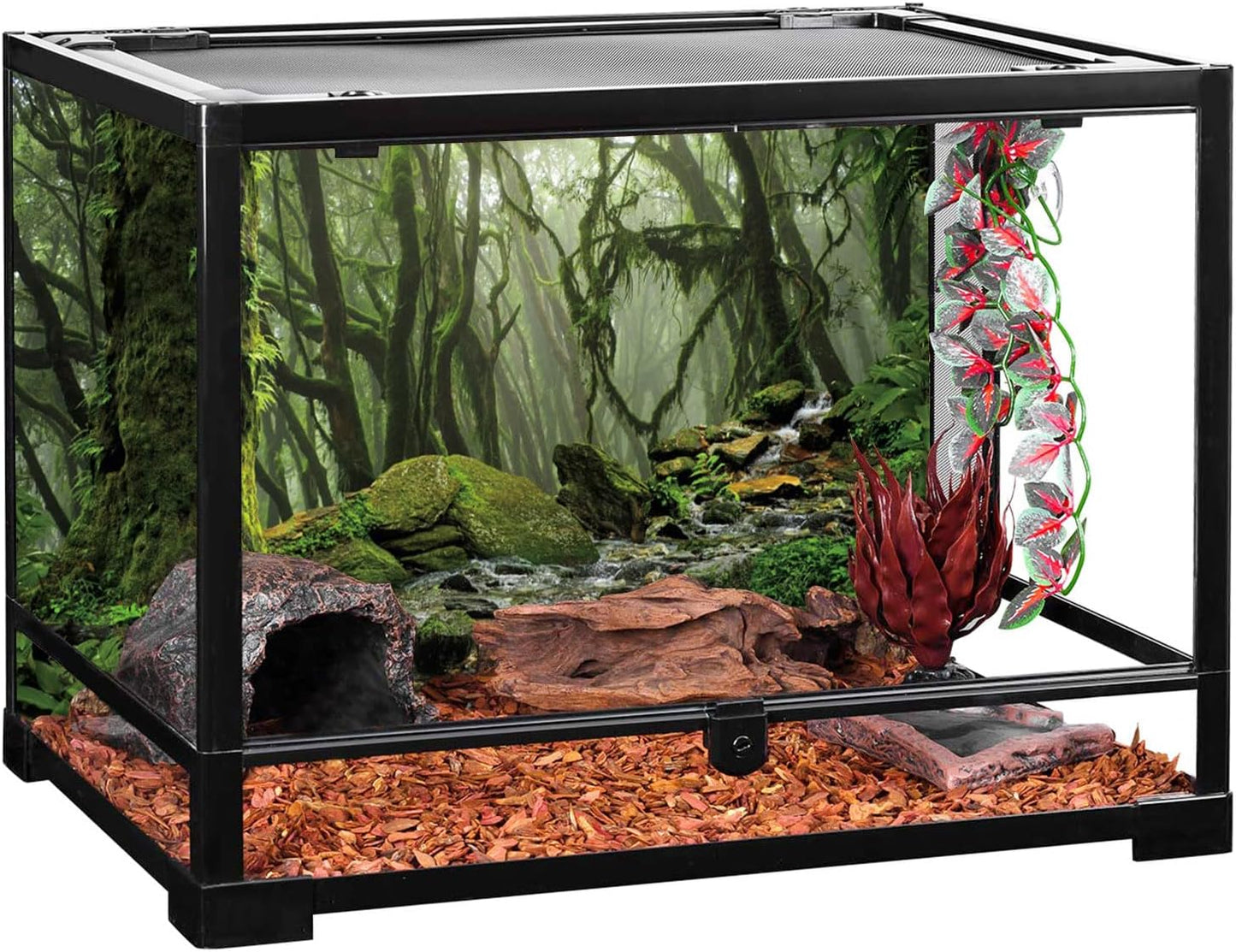 AWERT Foggy Forest Terrarium Background Stream Green Huge Tree Reptile Habitat Background Tropical Rainforest Aquarium Background 30x12 inches Durable Polyester Background