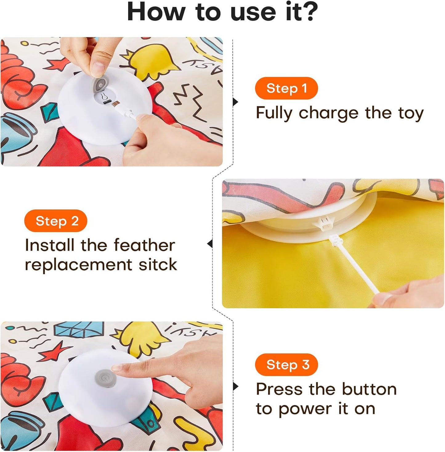 Potaroma Interactive Cat Feather Toys, Hide and Seek Concealed Moving Feather Wand, Rechargeable Touch Activated Indoor Kitten Exercise Kicker, Mouse Squeaky, Graffiti Cover