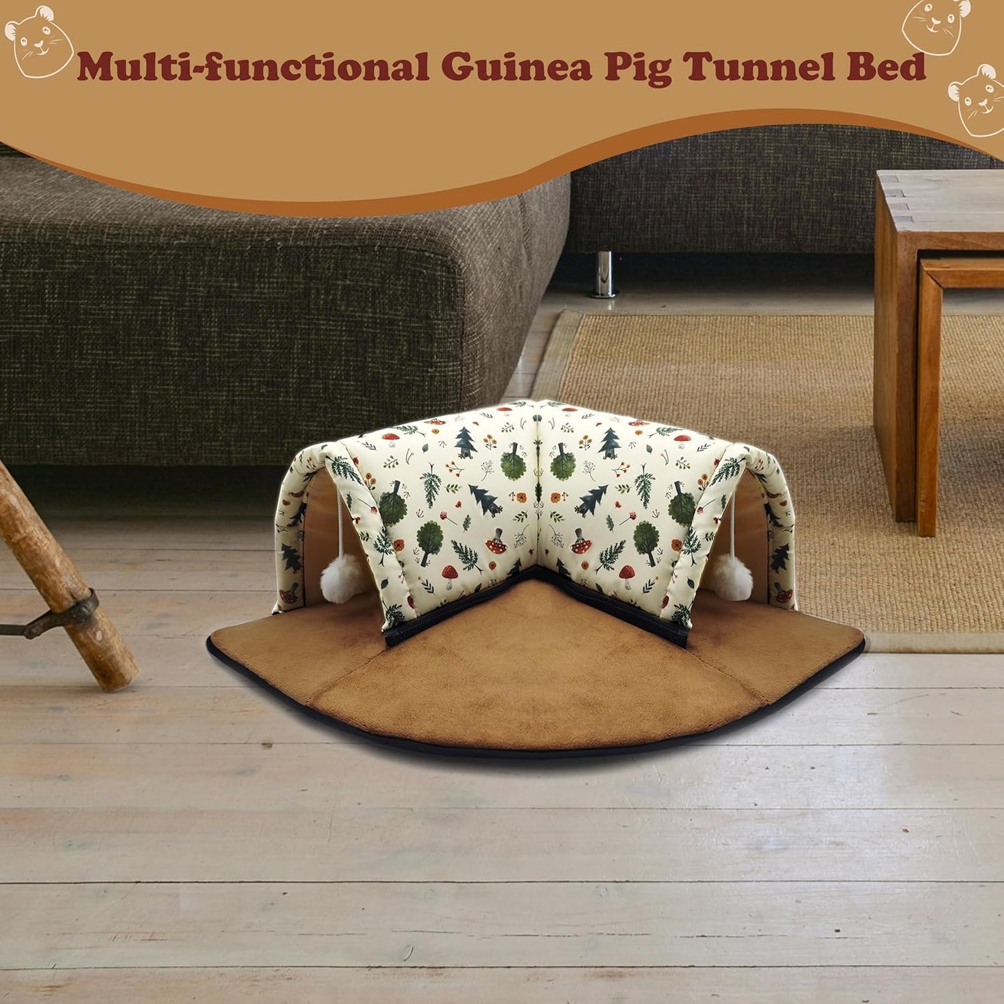 Xymoso Guinea Pig Hideout Tunnel Bed,Removable Guinea Pig Toys,Cozy Small Animal House,Guinea Pig Accessories for Hamsters Chinchillas Dwarf Rabbits Hedgehogs Ferrets