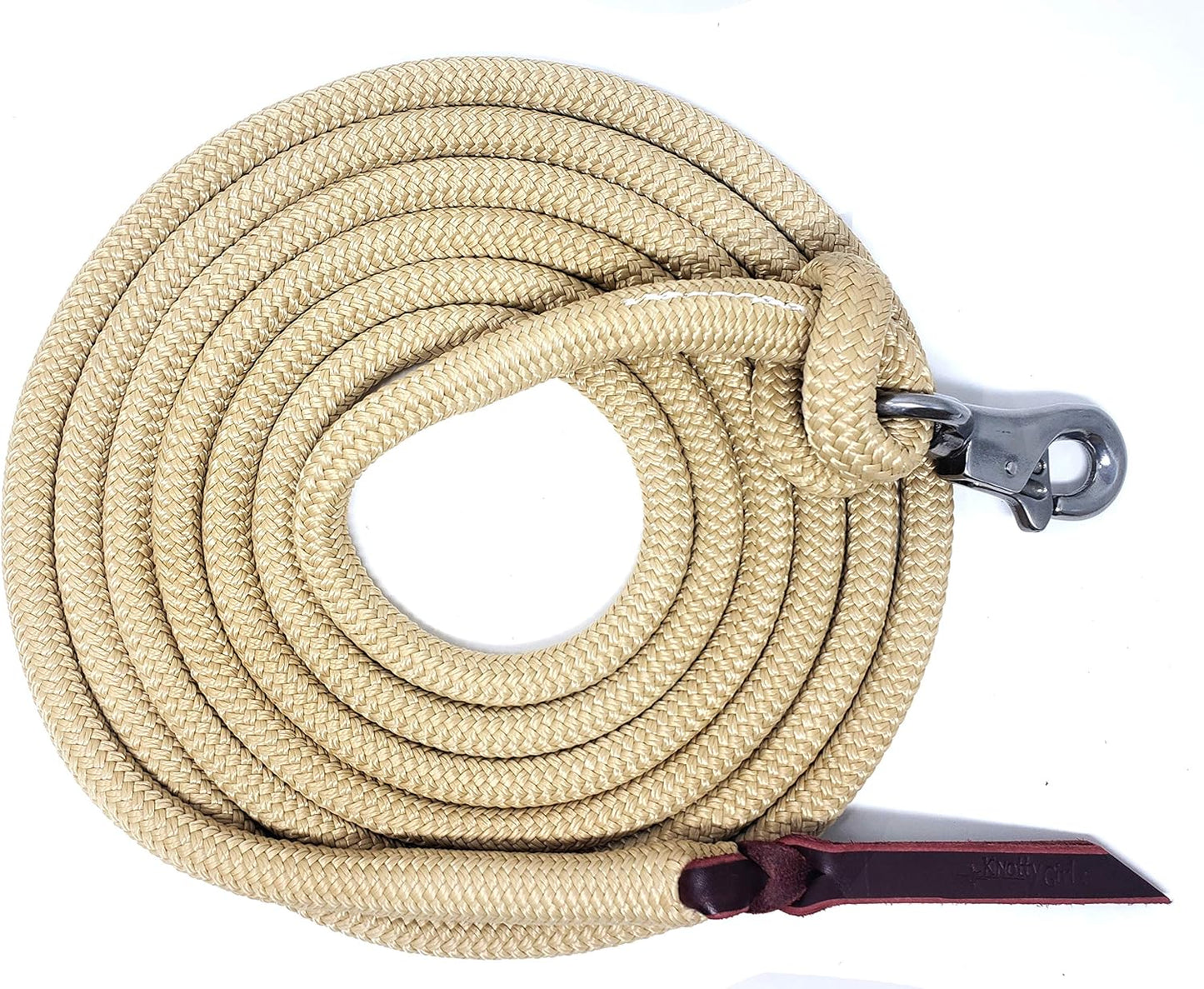 Double Braid Polyester Yacht Horse Lead Rope with Loop 12ft. or 14ft. Lengths (Beige, 14 ft. No Snap)