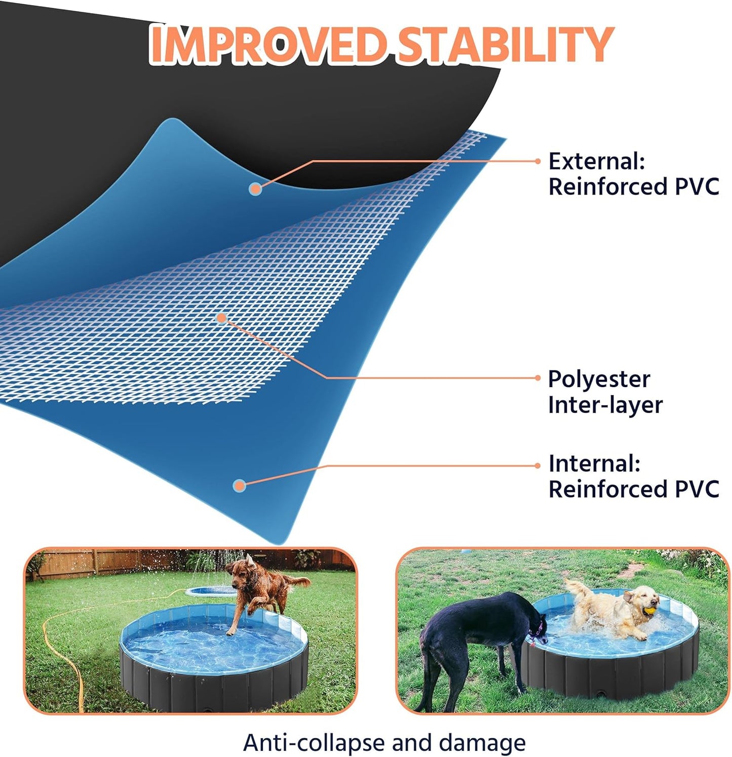 Yaheetech Dog Pet Bath Pool Foldable Hard Plastic Doggie Duck Swimming Pool Collapsible PVC Outdoor Bathing Tub Dog Pools for Large Small Dogs-47 x 11.8 inch,L,Black