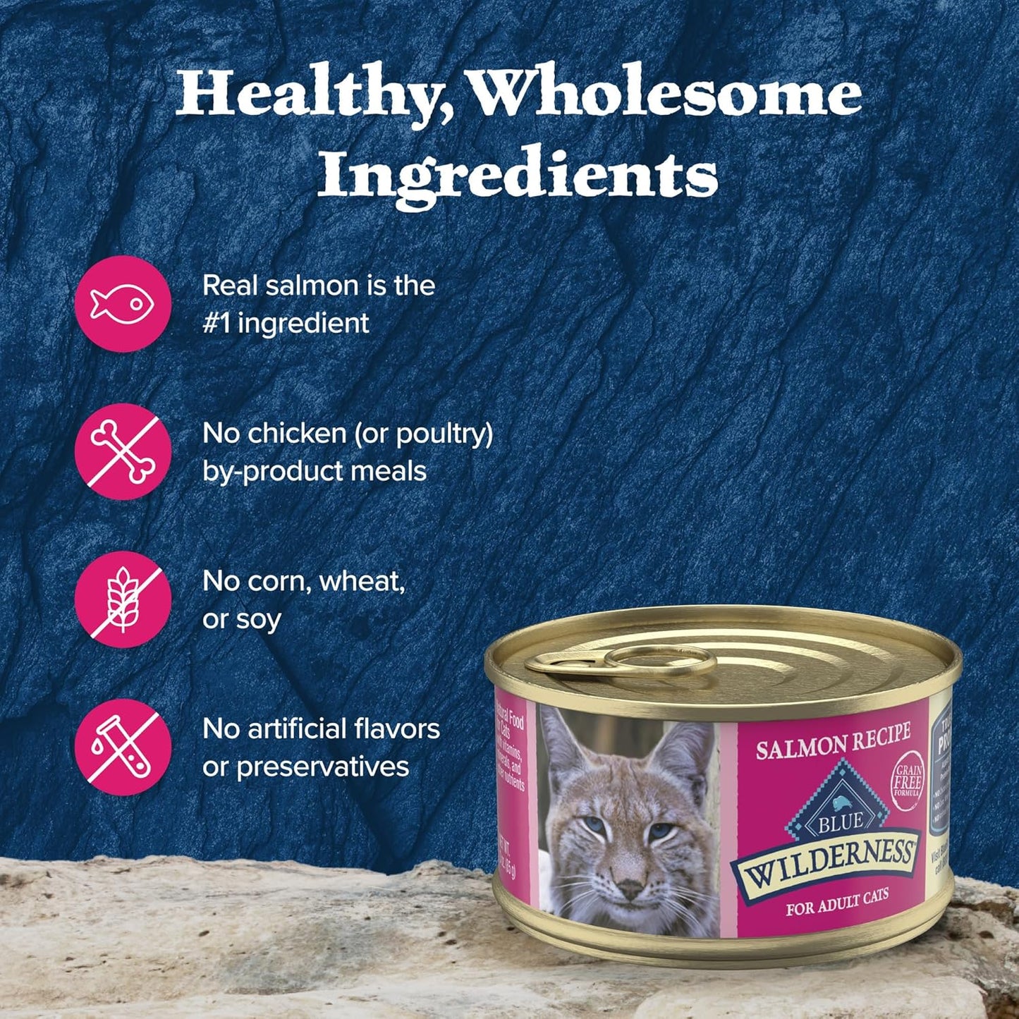 Blue Buffalo Wilderness Natural High-Protein Grain-Free Wet Food for Adult Cats, Salmon Paté, 3-oz. Cans, 24 Count
