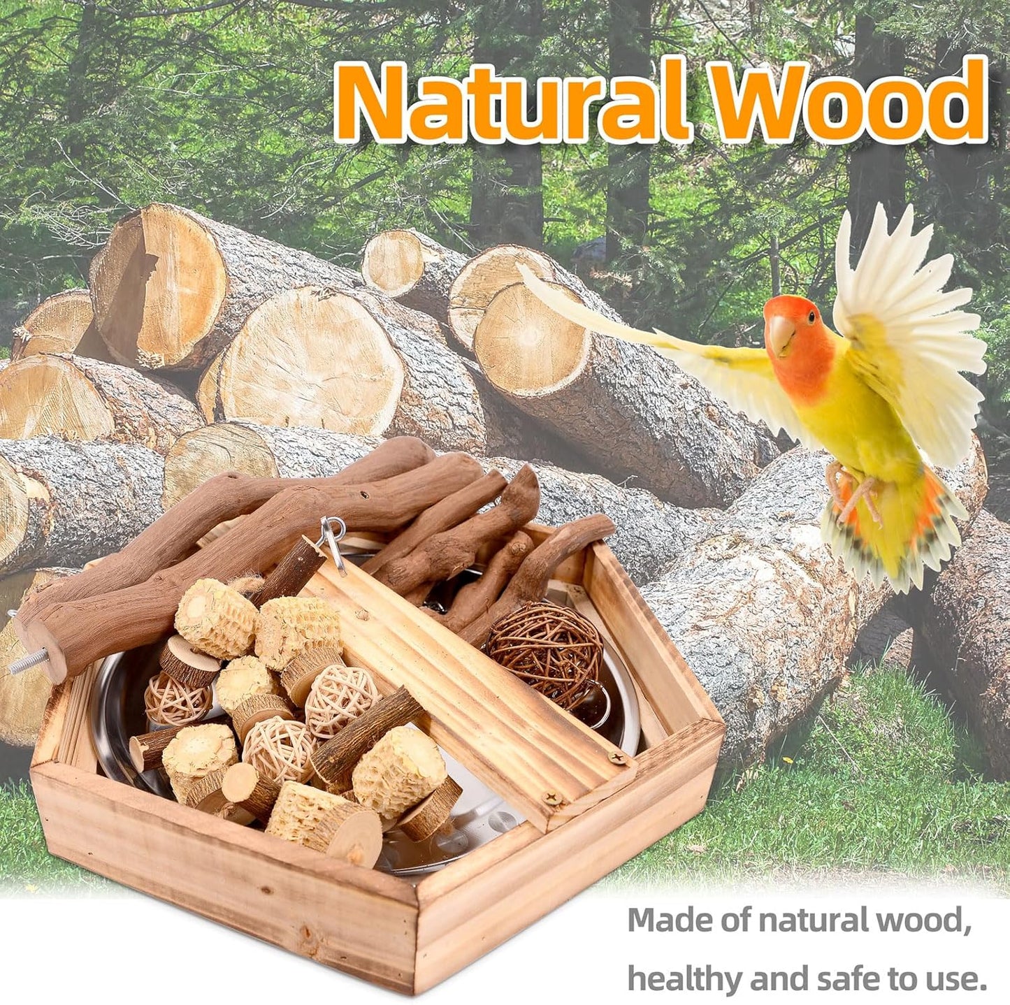 Natural Grape Wood Bird Parakeet Playground - Perch Stand for Parakeets, Cockatiels, and Small Birds Toys