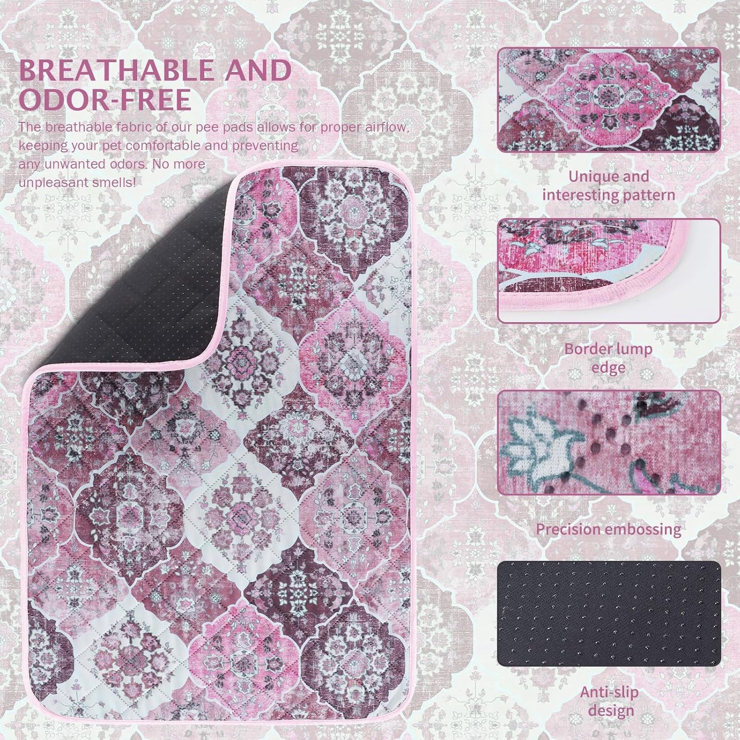 IEUUMLER Washable Pee Pads for Dogs, 2 Pack Reusable Pee Pads for Dogs Non-Slip Grip, Super Absorbent Waterproof Puppy Pads for Potty Training, Playpen, Crate, Whelping Box EU011 Pink, 36x48