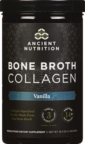 Ancient Nutrition Collagen Powder, Bone Broth Collagen, Vanilla, Hydrolyzed Multi Collagen Peptides, Supports Skin and Nails, Joint Supplement, 30 Servings, 18.3oz