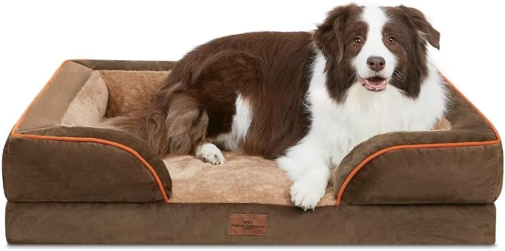 Comfort Expression Large Dog Beds Orthopedic Foam, Waterproof Dog Beds Dogs Sofa Bed Comfy Pet Bed with Washable Removable Cover & Non-Slip Bottom(Large,Brown)