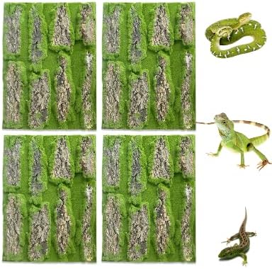 kathson Reptile Terrarium Cork Background,Bearded Dragon Tank Backdrop Wall Decor with Artificial Moss Reptiles Climbing Mat Habitat Cork Bark Decoration for Lizard Snake Gecko Chameleon(4 Pcs)