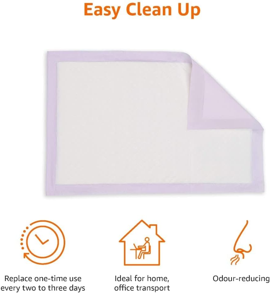 Amazon Basics Cat Pee Pads, 100 Count, Universal Fit for Litter Box, Odor Control with Lemon Scent, White/Purple