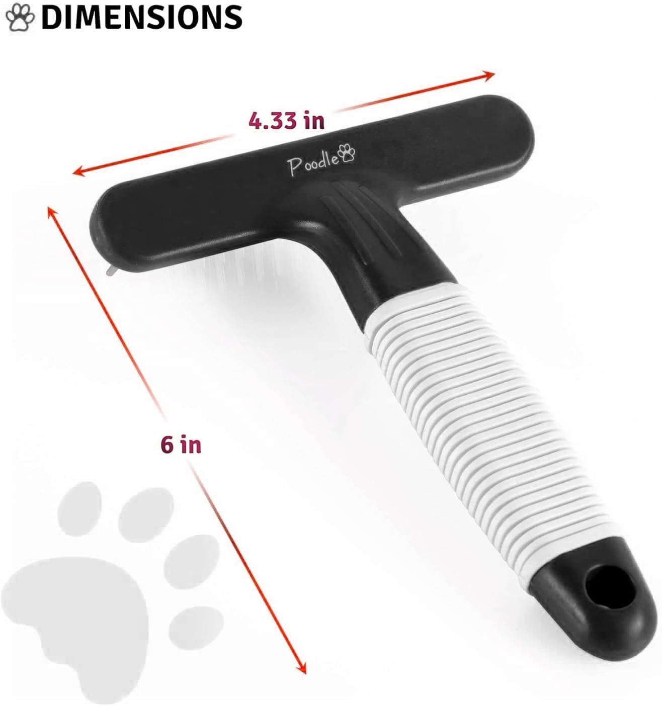 POODLIE Poodle Pet Dog Grooming Rake | Dematting Tool with Stainless Steel Shedding Comb for Pets | 2 Rows of Pins Gently Remove Loose or Tangled Hair from Undercoat (Black)