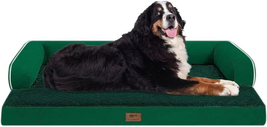 Large Dog Bed Orthopedic Washable Extra XXXLarge Big Dog Bed with Washable Bolster & Memory Foam Couch Sofa - Waterproof with Removable Cover - Emerald