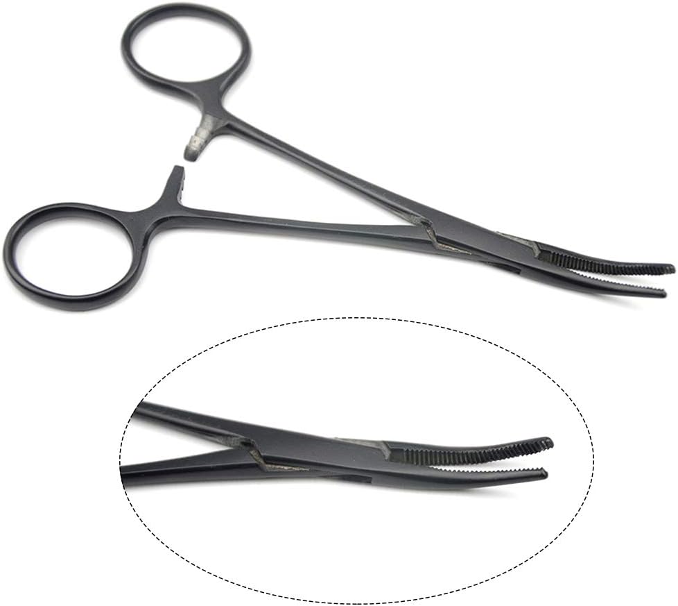LILYS PET Pet Colourful Stainless Steel Hemostat Hemostatic Forcep,Pet Ear Hair Pull Forcep,Bend head and Straight head kit (Black, 14cm)