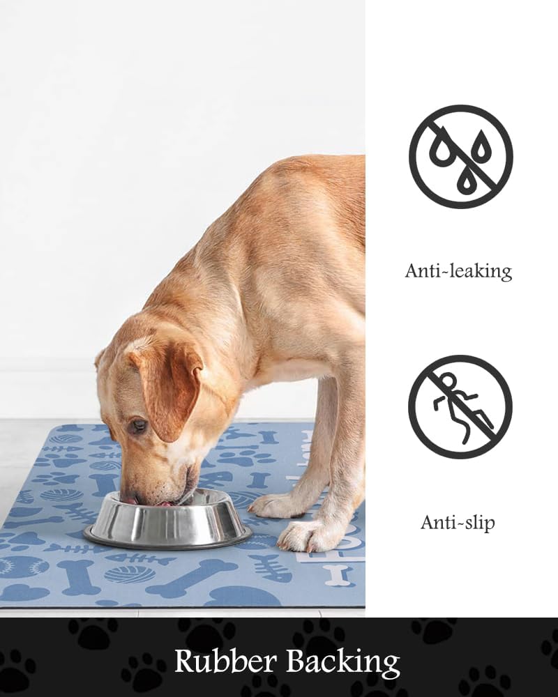 Pet Feeding Mat-Absorbent Dog Mat for Food and Water Bowl-No Stains Quick Dry Water Dispenser Mat-Dog Accessories Pet Supplies-Bowl for Messy Drinkers（Bone,16"x24"