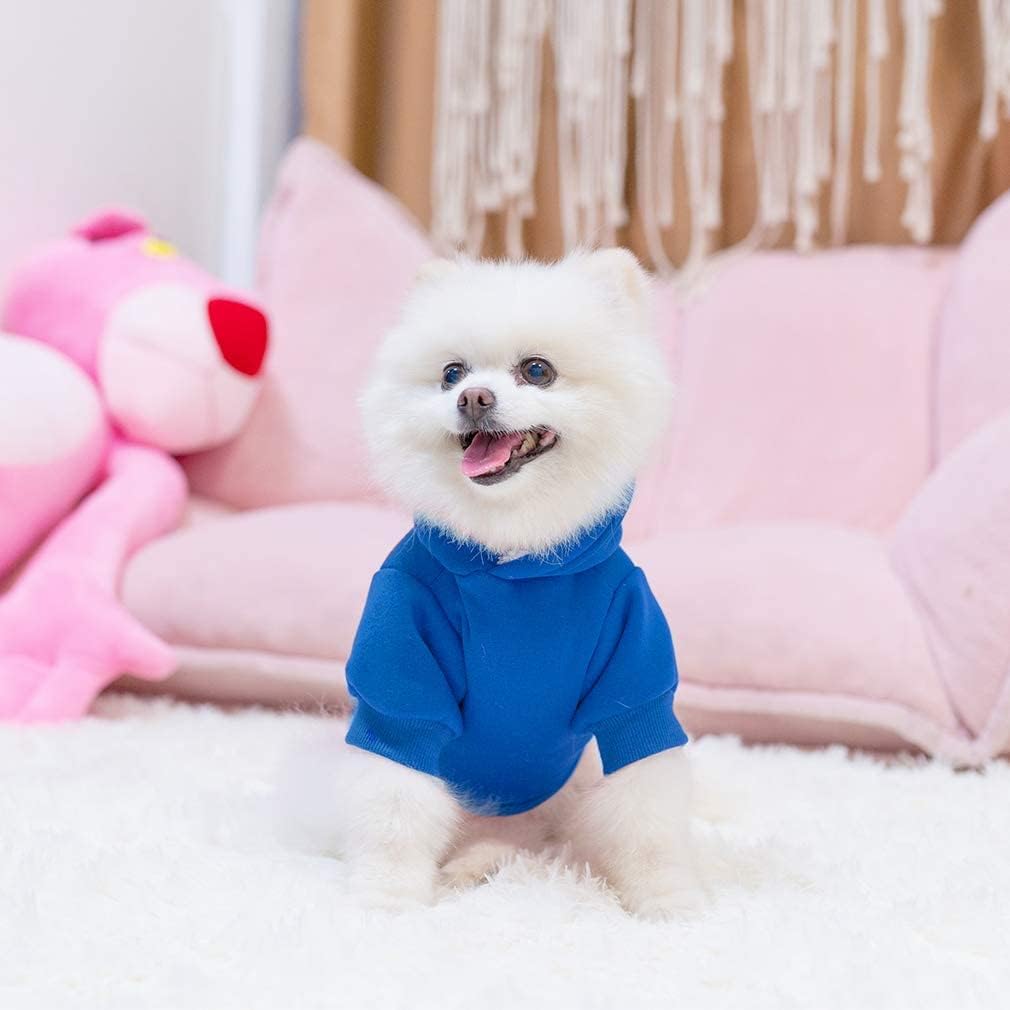 KOOLTAIL Basic Dog Hoodie - Soft and Warm Dog Hoodie Sweater with Leash Hole and Pocket, Dog Winter Coat, Cold Weather Clothes Sweatshirt for Small Medium Large Dogs Puppy Cat Boys Girls Blue XS