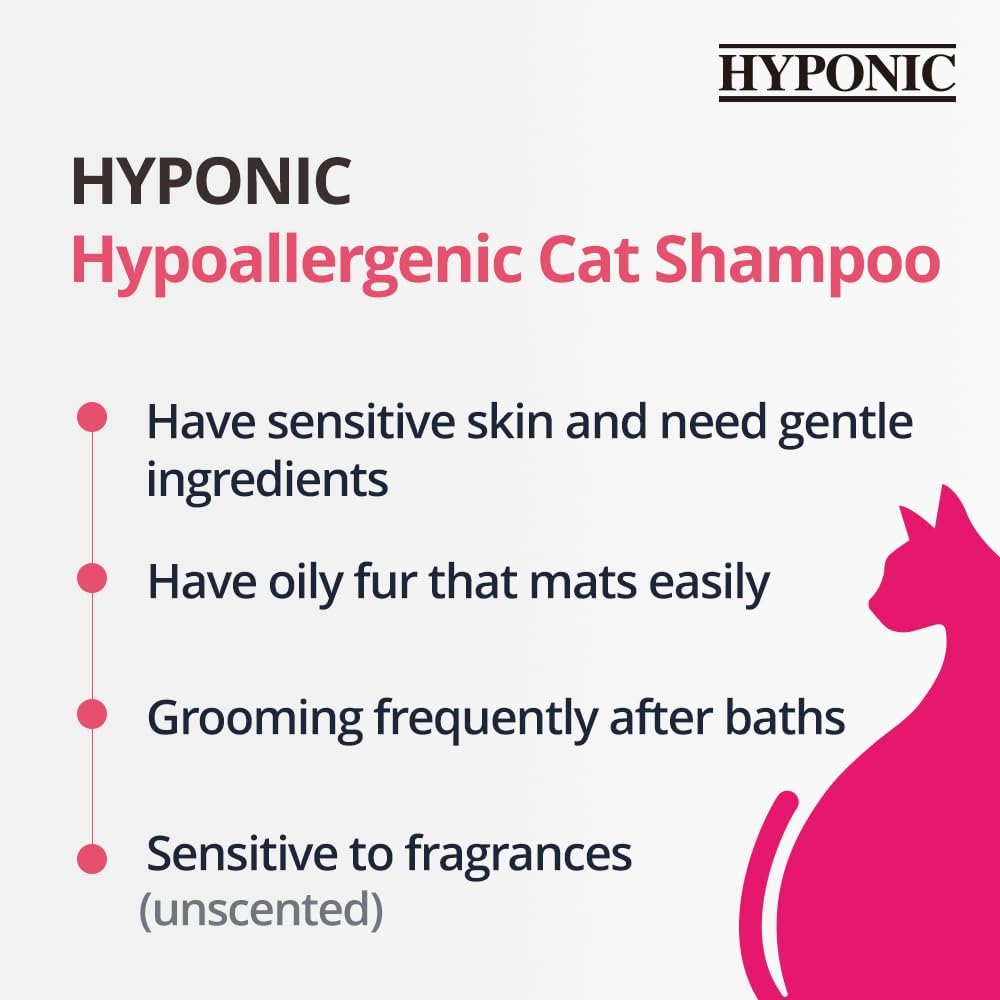 HYPONIC Hypoallergenic Premium Shampoo for All Cats (Scented, 10.14 oz) - Cat Shampoo for Dry Skin, Dandruff, Allergy