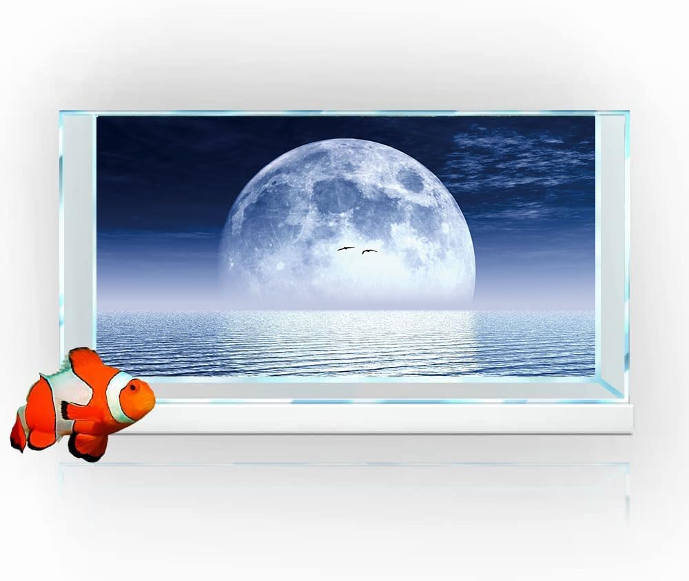 Moon Aquarium Background,Cool Sea Galaxy Parallel Space Themed Fish Tank Background, Cool Terrarium Background 24X16IN with 8 EVA Double-Sided Tape