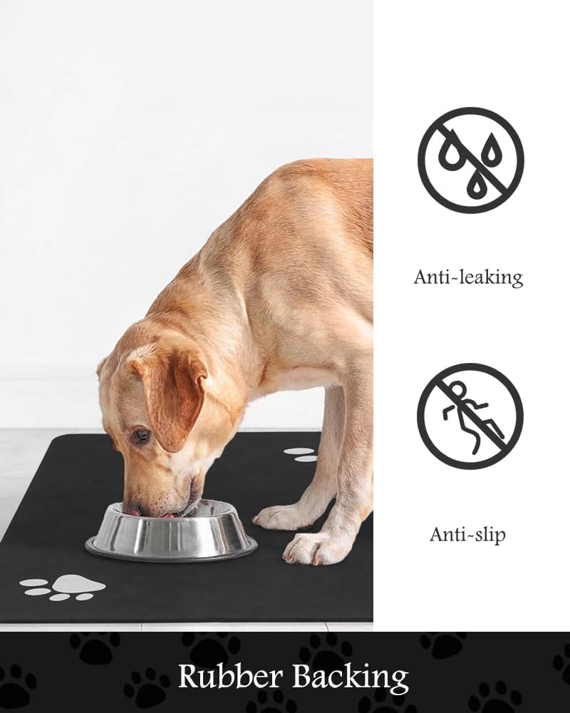 Pet Feeding Mat-Absorbent Dog Mat for Food and Water Bowl-No Stains Quick Dry Water Dispenser Mat-Dog Accessories Pet Supplies-Bowl for Messy Drinkers（Black,17"x28"