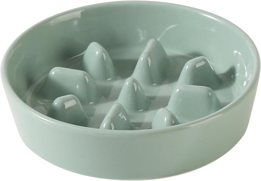 Ceramic 7.3 inch Dog Bowl Slow Feeder, Slow Pet Food Dish for Medium and Small Dog, Stop Bloat, Preventing Choking(Single Bowl, Light Green)