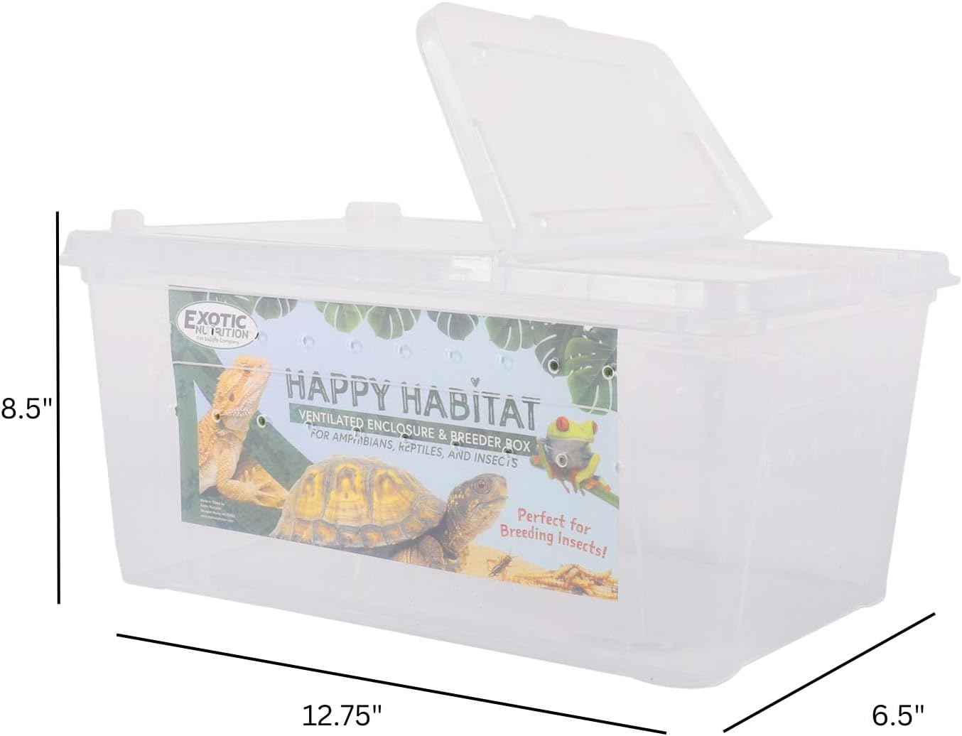 Happy Habitat - Ventilated Enclosure & Breeder Box - for Live Feeder Insects, Reptiles, Amphibians & Other Small Pets - Durable Plastic Portable Terrarium (Medium)