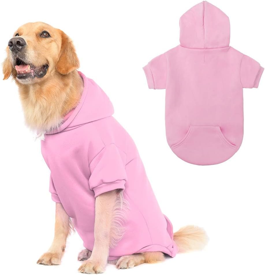 KOOLTAIL Basic Dog Hoodie - Soft and Warm Dog Hoodie Sweater with Leash Hole and Pocket, Dog Winter Coat, Cold Weather Clothes Sweatshirt for Small Medium Large Dogs Puppy Cat Boys Girls Pink XL/XXL