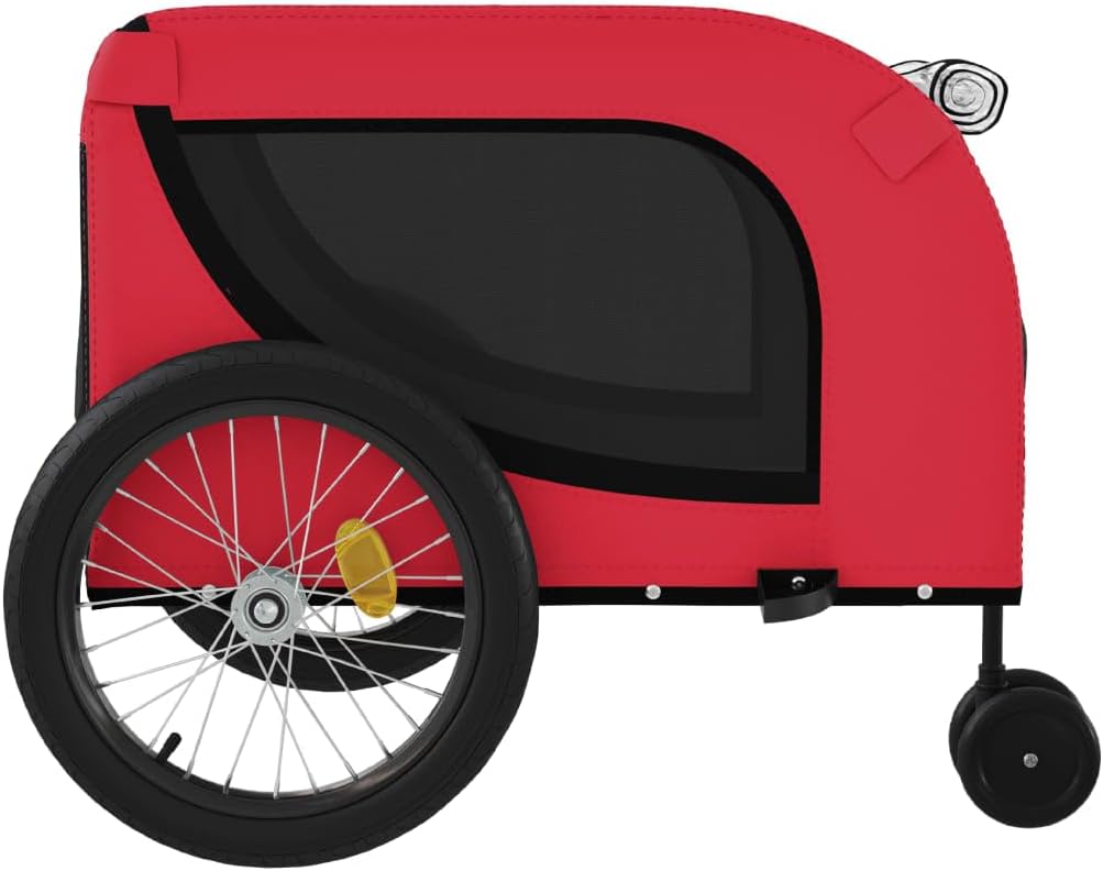Tidyard Pet Bike Trailer Red and Black Oxford Fabric and Iron Pet Bicycle Carrier, Animal Bike Stroller for Cat, Puppy, Dog, Outdoor, Travel Style B