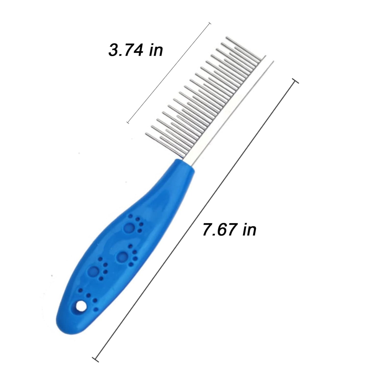 Long Hair Dog or Cat Comb Grooming with Short and Long Teeth Dematting Knots Tangles Remover Combs Detangler Tool Suitable for Dogs Cats Poodle HorseStainless Steel Pin Blue