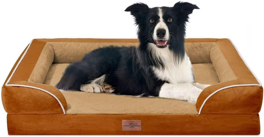 Comfort Expression Large Dog Beds Orthopedic Foam, Waterproof Dog Beds for Large Sized Dogs, Comfy Washable Pet Bed Sofa with Removable Cover & Non-Slip Bottom(Caramel)