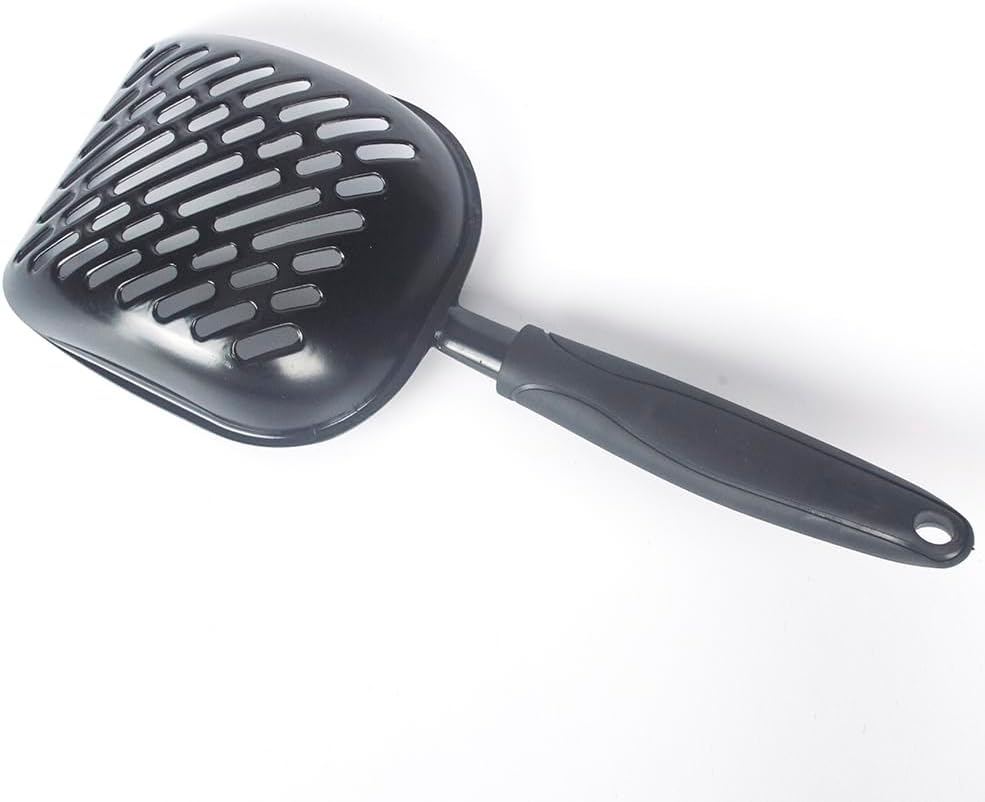 Metal Cat Litter Scoop with a Deep Shovel Design | Solid Aluminum & Non-Stick Coating | Durable Rubber Coated Handle for Easy Scooping | Perfect Size Sifting Slots for Any Type of Kitty Litter
