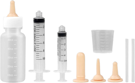 Suxgumoe Pet Feeding Bottle Set, Feeding Silicone Nipple with Bottle and Syringes, Reusable Pet Nursing Kits Feeding Tools for Rabbits, Small Animals (1 Bottle+3 Nipples+2 Syringes + 1 Measuring Cup)