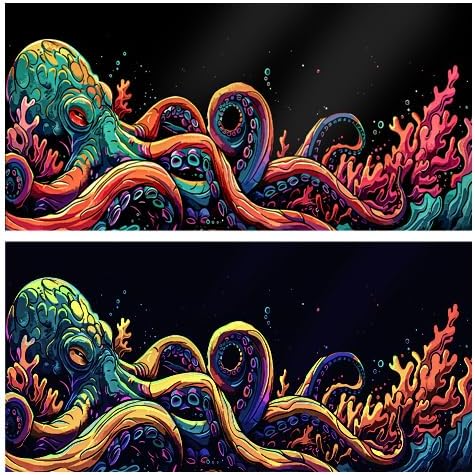 30X18IN Blacklight Octopus Sea Monster HD 3D Black Light Aquarium Background UV Reactive Background Terrarium Background with 10 EVA Double-Sided Tape