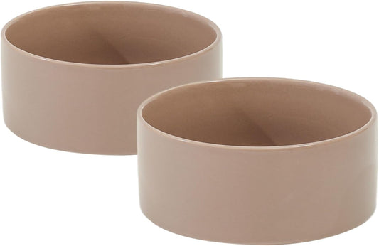 Ceramic 5.1inch Set of 2 Dog and Cat Bowls, 2pcs Anti-Slip Food and Water Feeder Dishes for Puppies, Kitties, Cats(2 Bowls, Brown Coffee)
