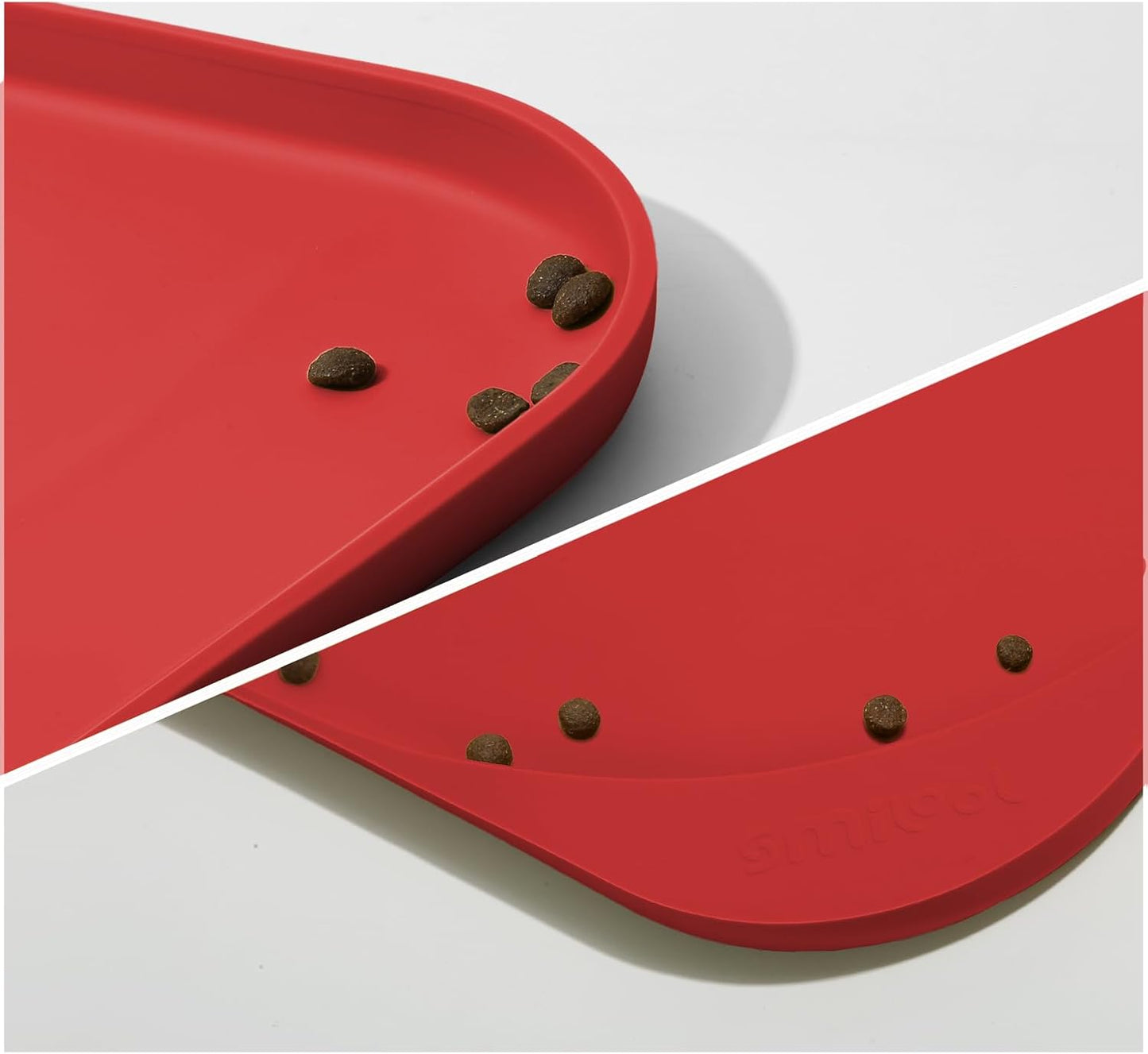Silicone Pet Feeding Mat with Raised Edge & Residue Collection Pocket for Food and Water, Dog Bowl Mats, Cat Bowls Placemat with High Lip for Floor Waterproof, 24 x 16 x 0.8 Red