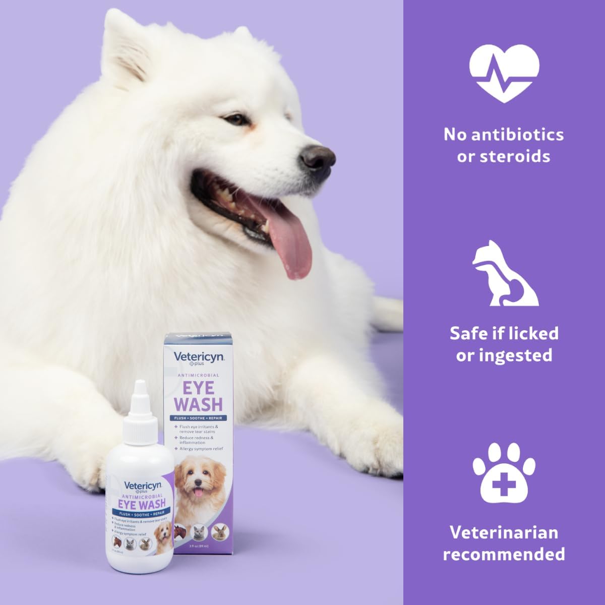 Vetericyn Plus Dog and Cat Eye Wash | Eye Drops for Dogs and Cats to Flush and Soothe Eye Irritations, Dog Tear Stain Cleaner, Safe for All Animals. 3 Ounces