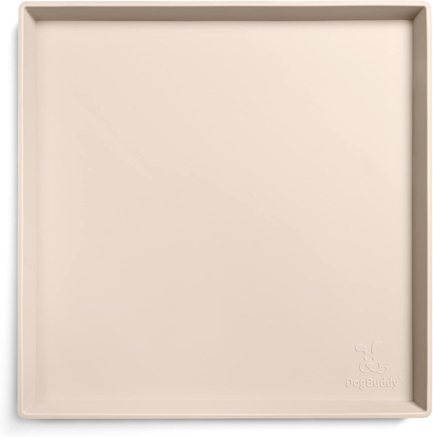 DogBuddy Dog Food Mat – Waterproof Dog Bowl Mat for Food and Water, Silicone Pet Feeding Mats for Floors, Non-Slip Placemat with High Edges for Dogs Bowls, Puppy Essentials (XS: 11" x 11", Vanilla)