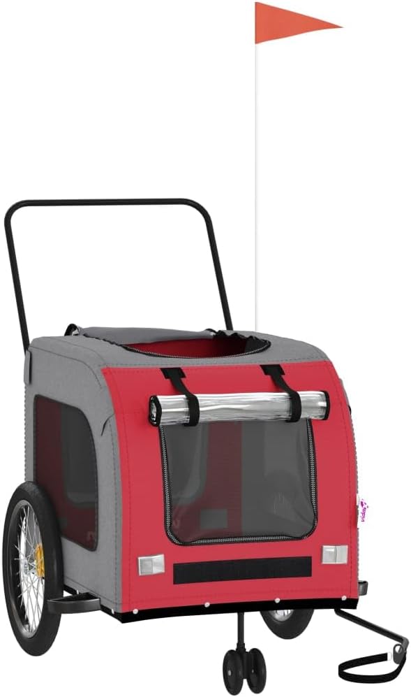 Tidyard Pet Bike Trailer Red and Gray Oxford Fabric and Iron Pet Bicycle Carrier, Animal Bike Stroller for Cat, Puppy, Dog, Outdoor, Travel Style A