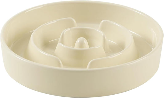7.3inch Ceramic Slow Feeder Dog Bowl for Medium and Large Breed, Puzzle Dog Food Dish, Anti-Gulping, Pet Slow Feeder, Stop Bloat, Preventing Choking (Single Bowl-Beige)
